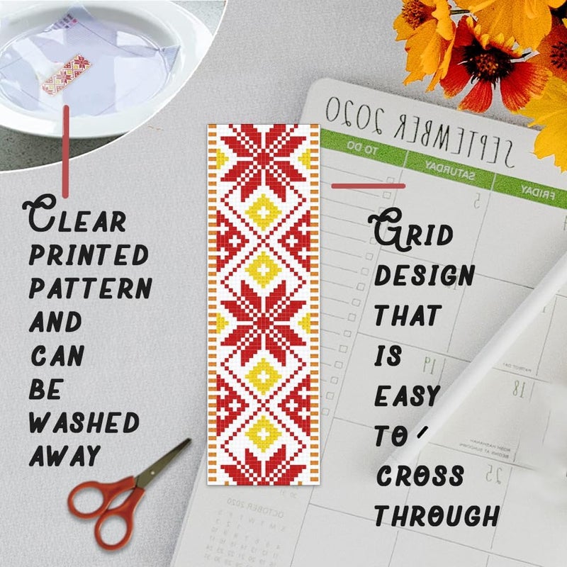 BEUNITONE 6 Pcs Vintage Cross Stitch Bookmark Kits for Beginner Floral Stamped Embroidery 8.5''x3'' - Image 3